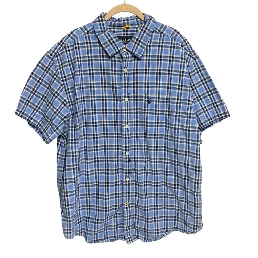 Nautica Jeans Co men’s XXL blue plaid button down short sleeve